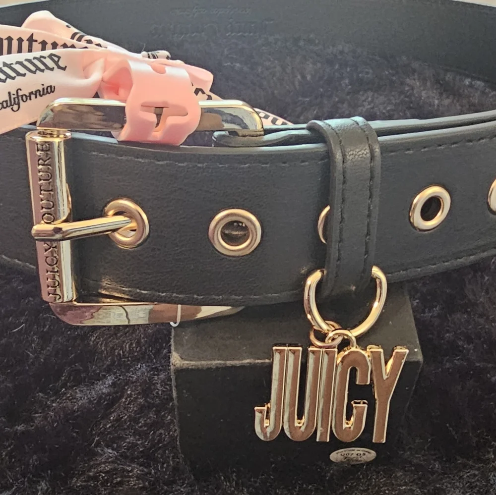 Juicy Couture Black Belt with Gold Buckle and Pink Ribbon